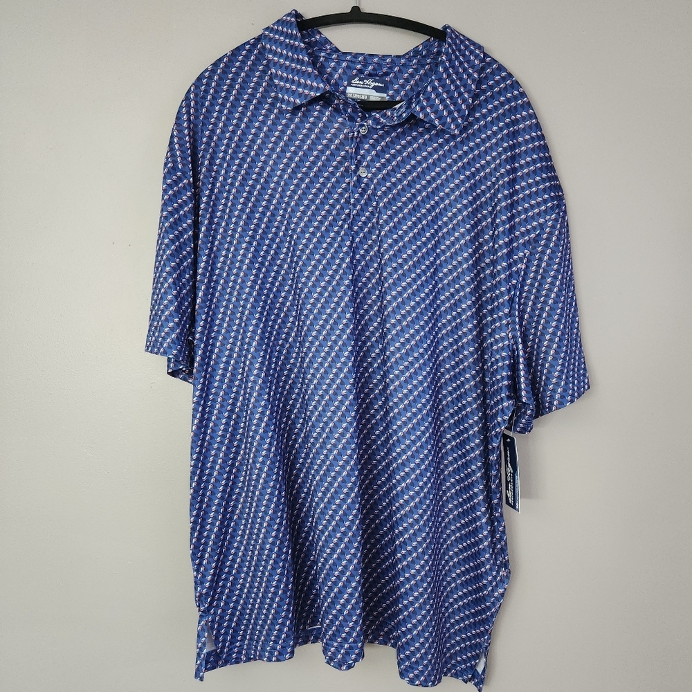 3/$25 Ben Hogan Performance Polo Shirt Men's XXL Blue Geometric Short Sleeve